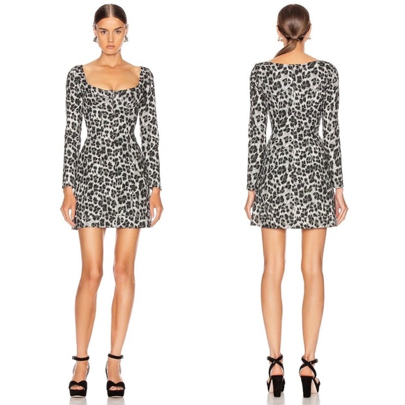 MIAOU Grey Leopard Bustier Long Sleeve Zip Dress
